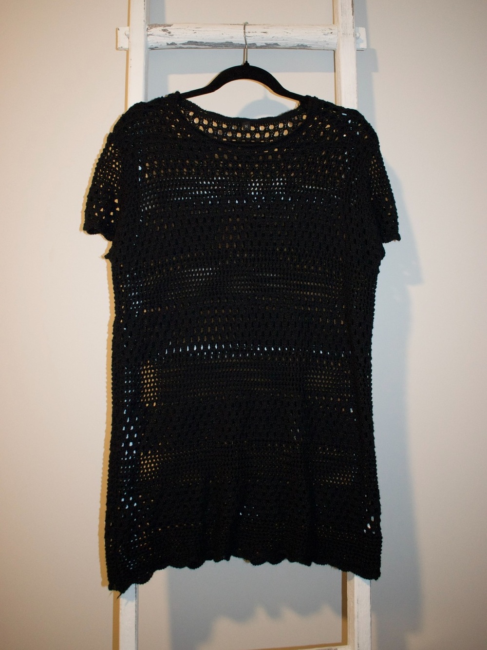 Black Crocheted Short Sleeve Tunic